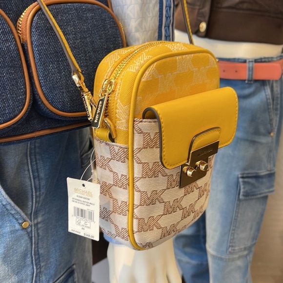 Michael Kors Handbags - Michael Kors Sloan Editor Small Phone Logo Jacquard Crossbody
Butter Multi